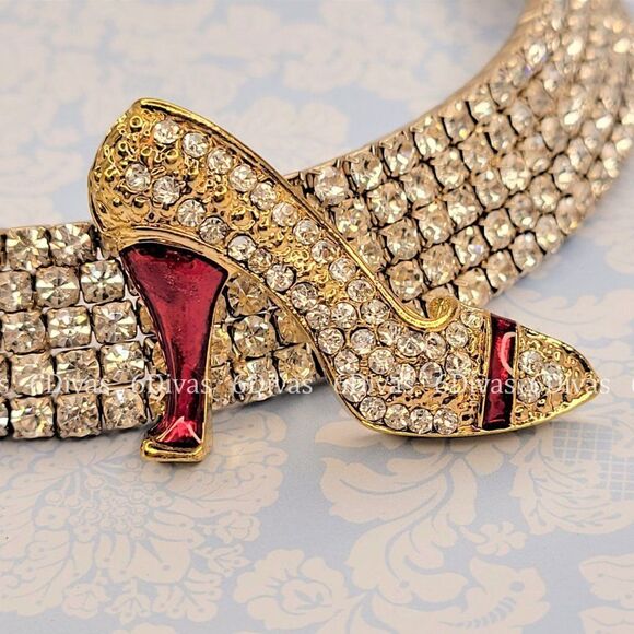RED and Gold Stiletto Heel Shoe Brooch - Picture 4 of 8